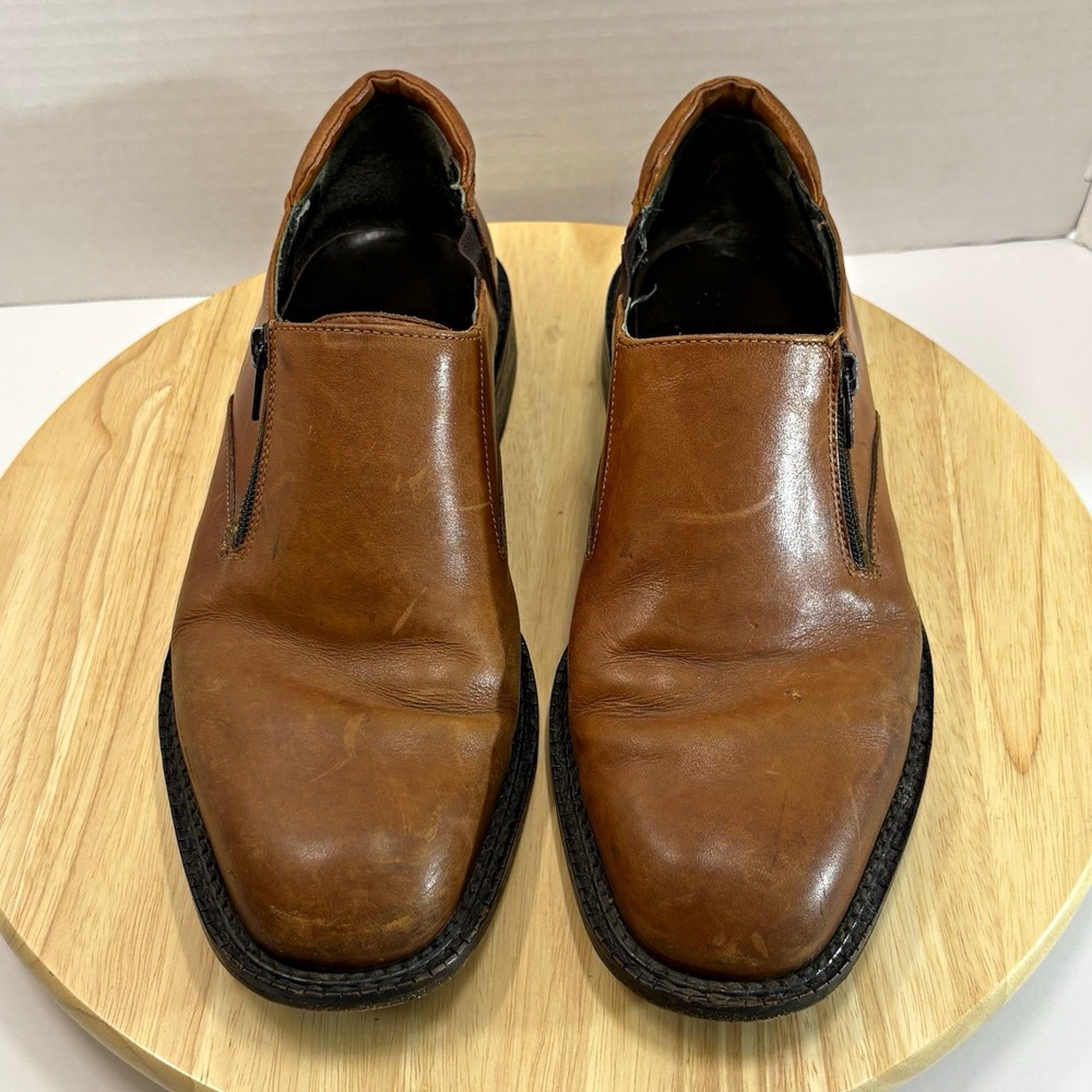 Mens Karl 120 Leather Zip Slip-On Dress Shoes Size 10 M Vibram Soles Tan Brown